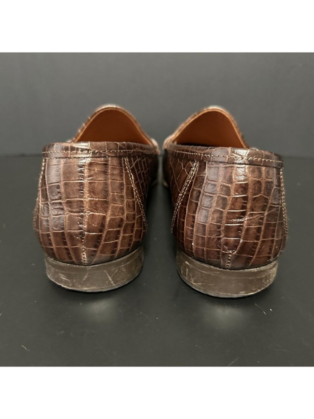 ALLEN EDMONDS Verona II Italian Loafer Crocodile Embossed Leather Brown Size 13D - Picture 7 of 15